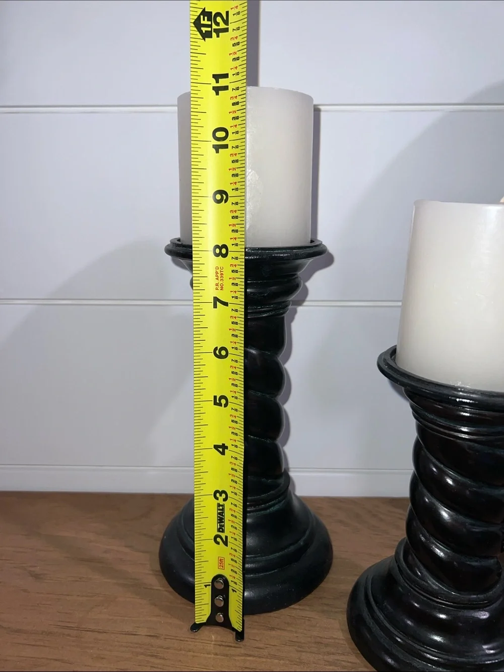Vintage Classic Black Twisted Wood Candlestick Set with White Pillar Candles - Picture 6 of 15